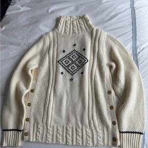 The Reeds x J.Crew Cream Cable Knit Turtleneck Sweater with Diamond Motif